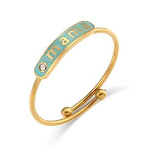 Light‎ Blue Mint Enamel Mama Adjustable Zircon Stackable Ring 18K Gold Plated